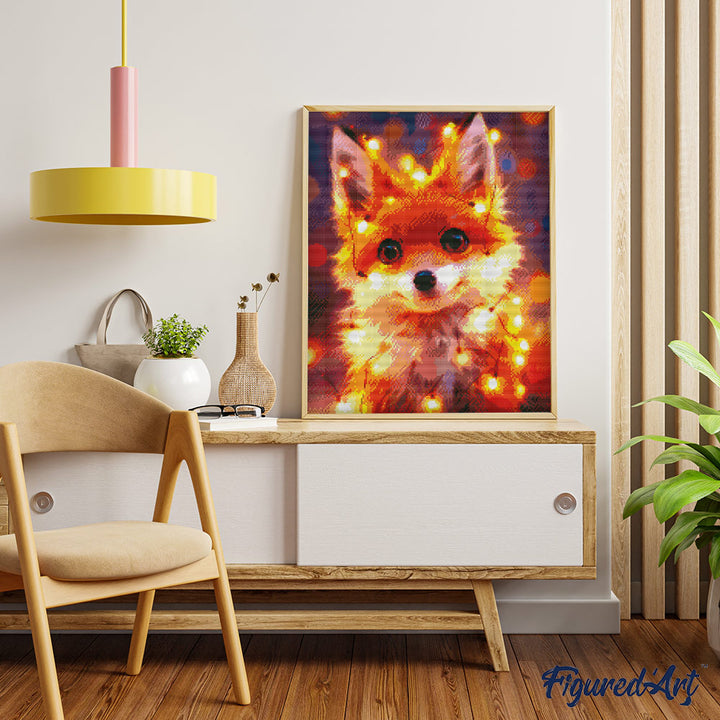 Diamond Painting 40x50 gerollte Leinwand Figured’Art Kleiner Fuchs mit Glühbirnen - Kidis Art