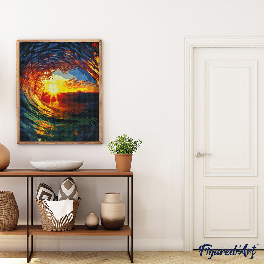 Diamond Painting 40x50 auf Keilrahmen gespannt Figured’Art Welle und Sonnenuntergang - Kidis Art