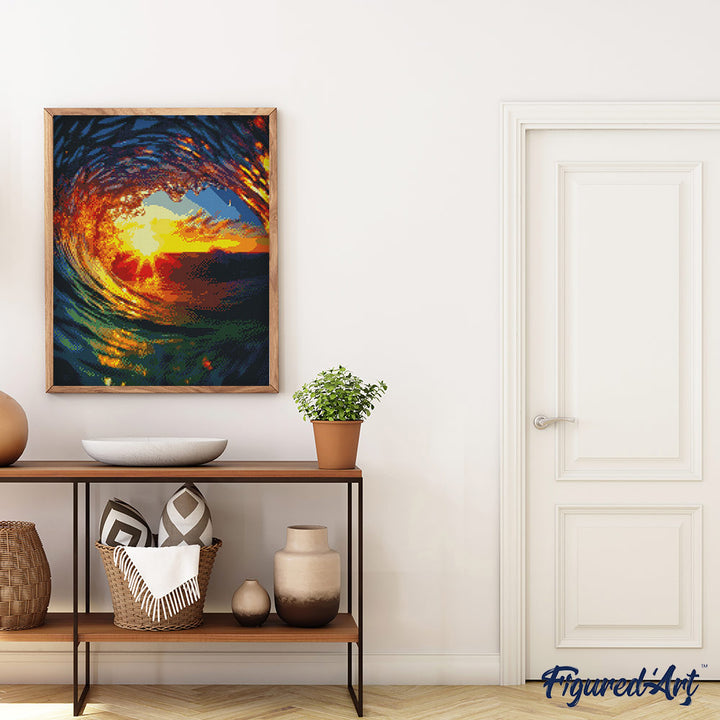 Diamond Painting 40x50 auf Keilrahmen gespannt Figured’Art Welle und Sonnenuntergang - Kidis Art