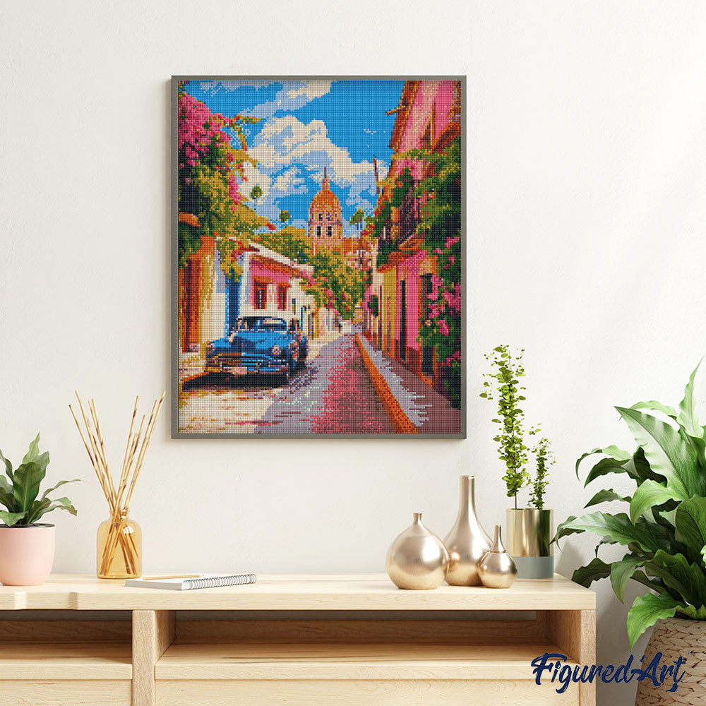 Diamond Painting 40x50 auf Keilrahmen gespannt Figured’Art Oldtimer Auto in Mexiko City - Kidis Art