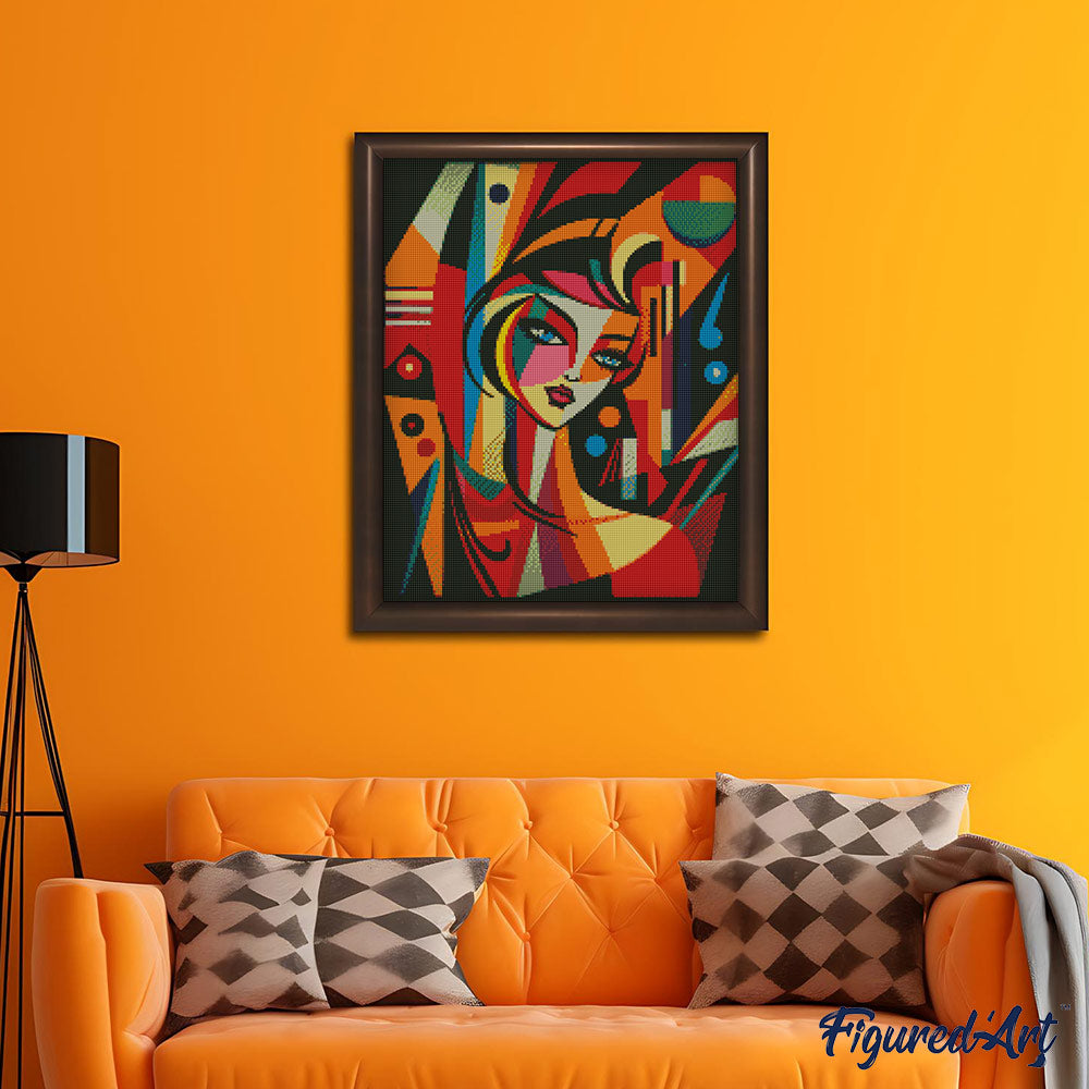 Diamond Painting 40x50 gerollte Leinwand Figured’Art Abstrakte Frau im Picasso Stil - Kidis Art