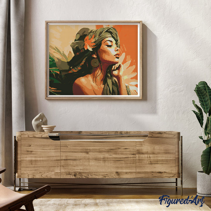 Diamond Painting 40x50 auf Keilrahmen gespannt Figured’Art Frau mit afrikanischem Turban - Kidis Art