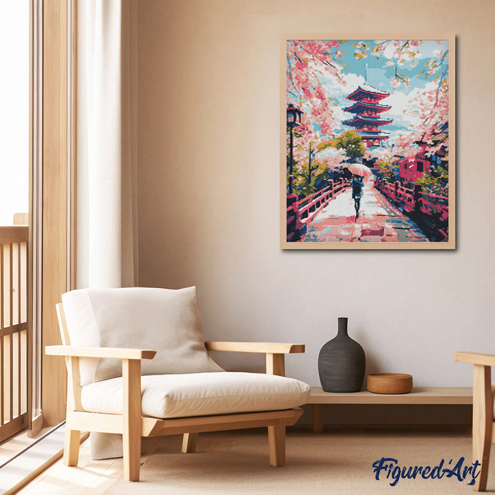 Diamond Painting 40x50 auf Keilrahmen gespannt Figured’Art Kyoto in Blüte - Kidis Art