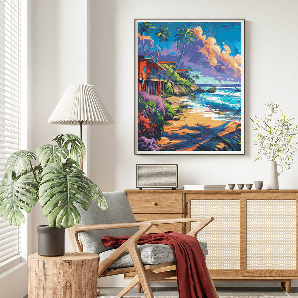 Diamond Painting 40x50 auf Keilrahmen gespannt Figured’Art Strandhäuser - Kidis Art