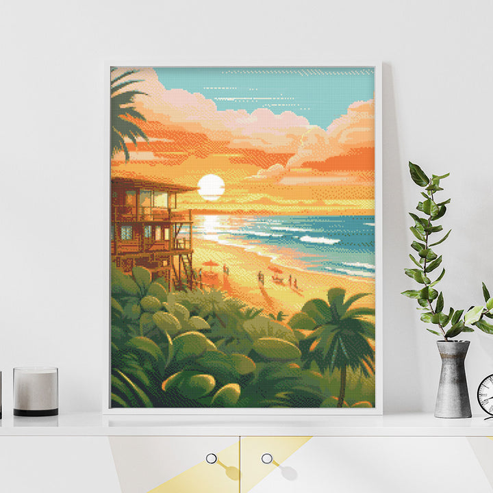 Diamond Painting 40x50 gerollte Leinwand Figured’Art Strandclub bei Sonnenuntergang - Kidis Art