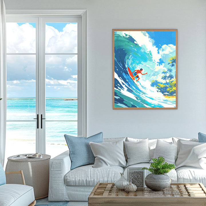 Diamond Painting 40x50 gerollte Leinwand Figured’Art Surfen in Hawaii - Kidis Art