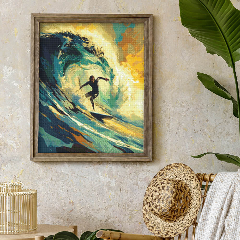Diamond Painting 40x50 auf Keilrahmen gespannt Figured’Art Professioneller Surfer - Kidis Art
