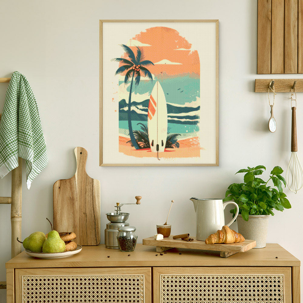 Diamond Painting 40x50 gerollte Leinwand Figured’Art Surfbrett am Strand - Kidis Art