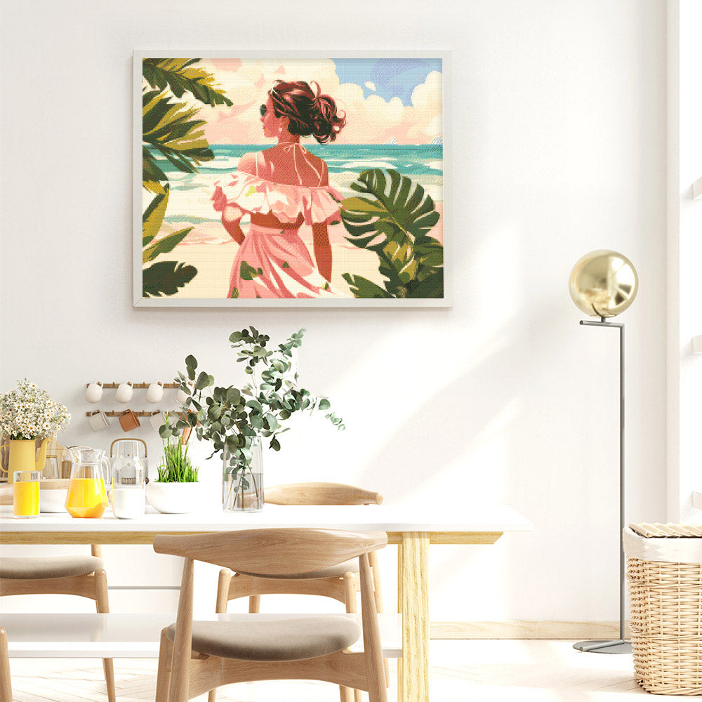 Diamond Painting 40x50 auf Keilrahmen gespannt Figured’Art Liebliches Mädchen am Meer - Kidis Art