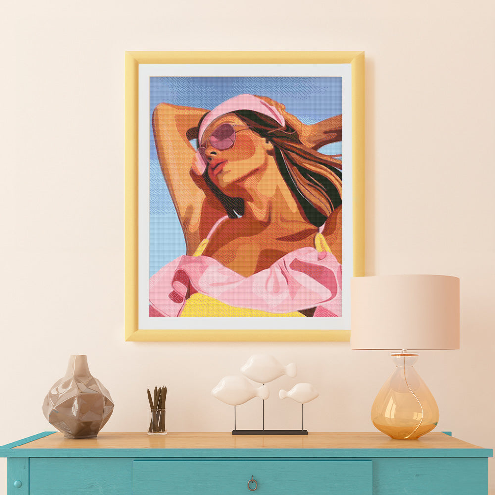 Diamond Painting 40x50 auf Keilrahmen gespannt Figured’Art Sonnengeküsstes Mädchen - Kidis Art