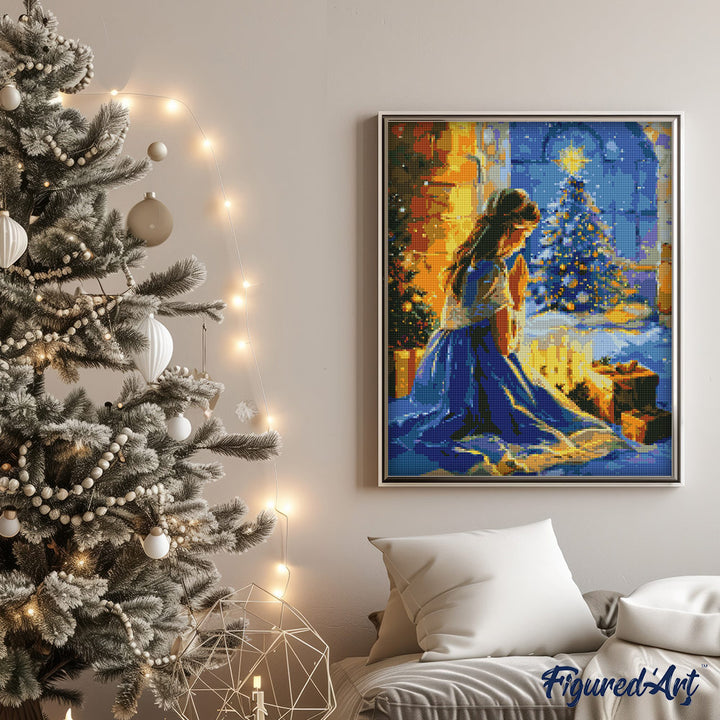 Diamond Painting 40x50 auf Keilrahmen gespannt Figured’Art Gebet an Heiligabend - Kidis Art