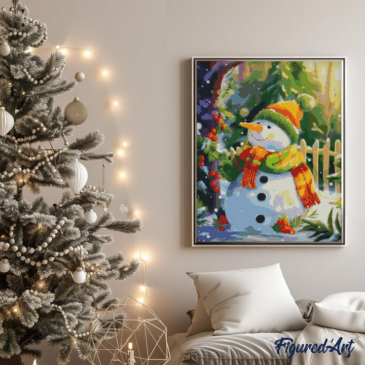 Diamond Painting 40x50 auf Keilrahmen gespannt Figured’Art Fröhlicher Schneemann - Kidis Art