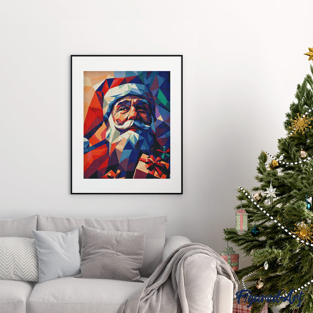Diamond Painting 40x50 gerollte Leinwand Figured’Art Weihnachtsmann in Polygonen - Kidis Art
