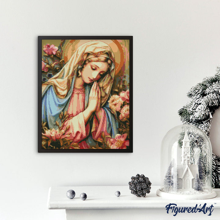 Diamond Painting 40x50 auf Keilrahmen gespannt Figured’Art Heilige Jungfrau Maria - Kidis Art