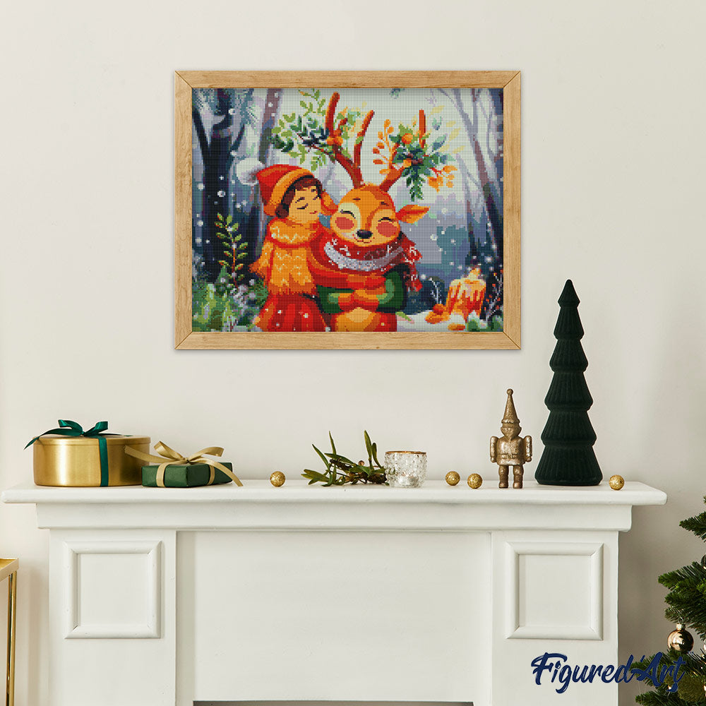 Diamond Painting 40x50 auf Keilrahmen gespannt Figured’Art Freunde des Weihnachtswaldes - Kidis Art