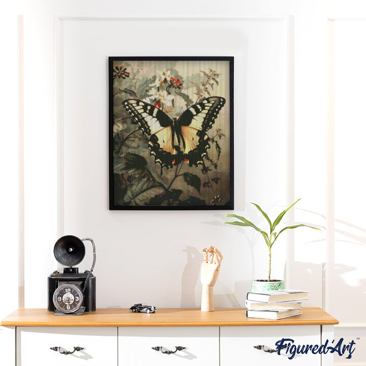 Diamond Painting 40x50 auf Keilrahmen gespannt Figured’Art Machaon und weiße Blumen - Kidis Art