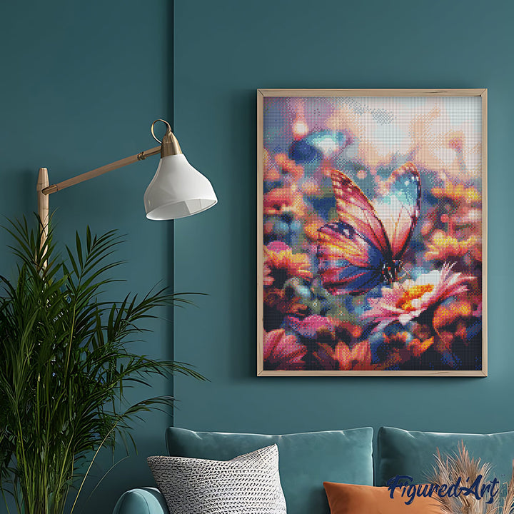 Diamond Painting 40x50 auf Keilrahmen gespannt Figured’Art Nektarsammelnder Schmetterling - Kidis Art
