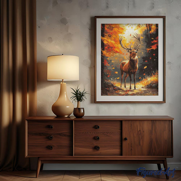 Diamond Painting 40x50 auf Keilrahmen gespannt Figured’Art Majestätischer Hirsch im Herbst - Kidis Art