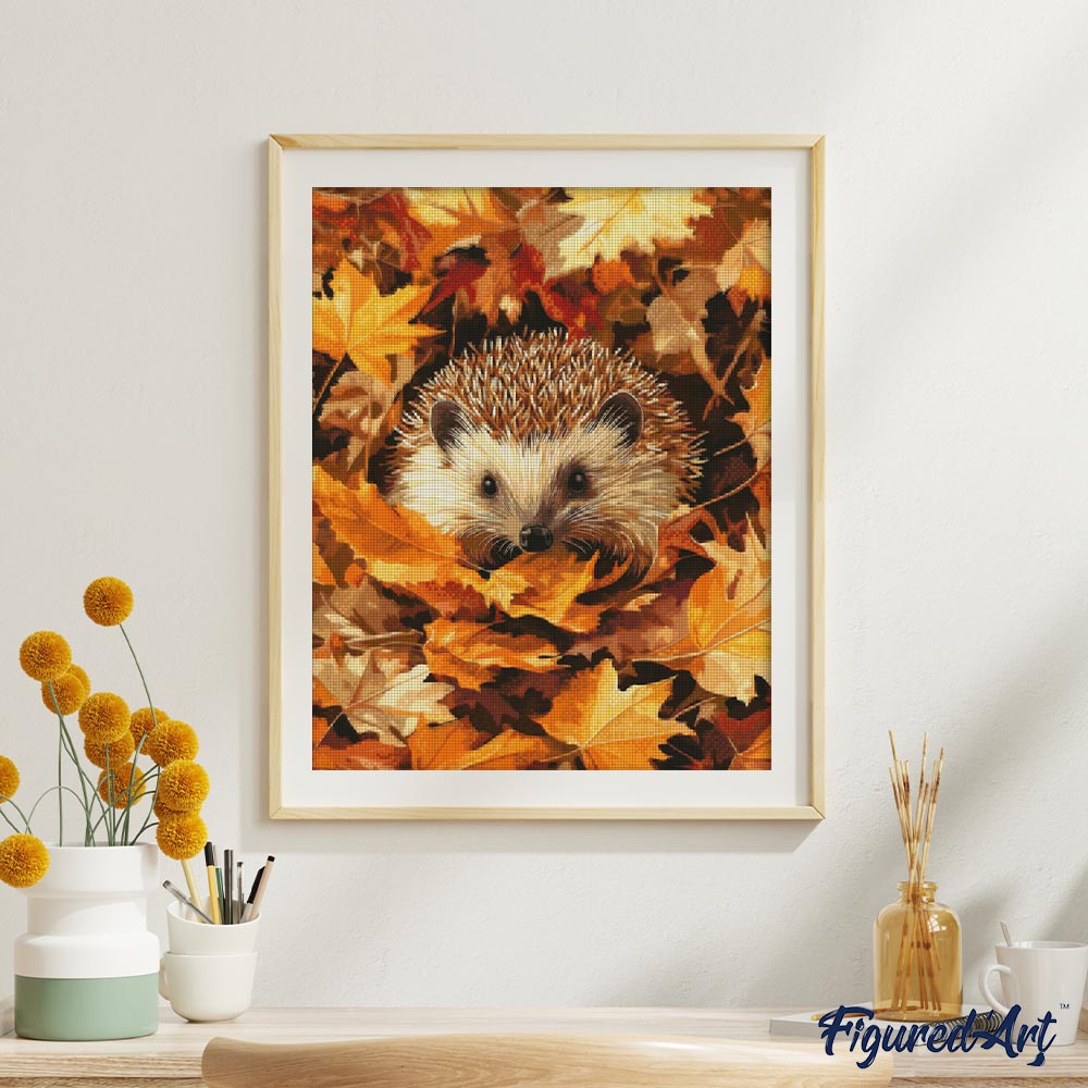 Diamond Painting 40x50 auf Keilrahmen gespannt Figured’Art Igel im Herbstlaub - Kidis Art