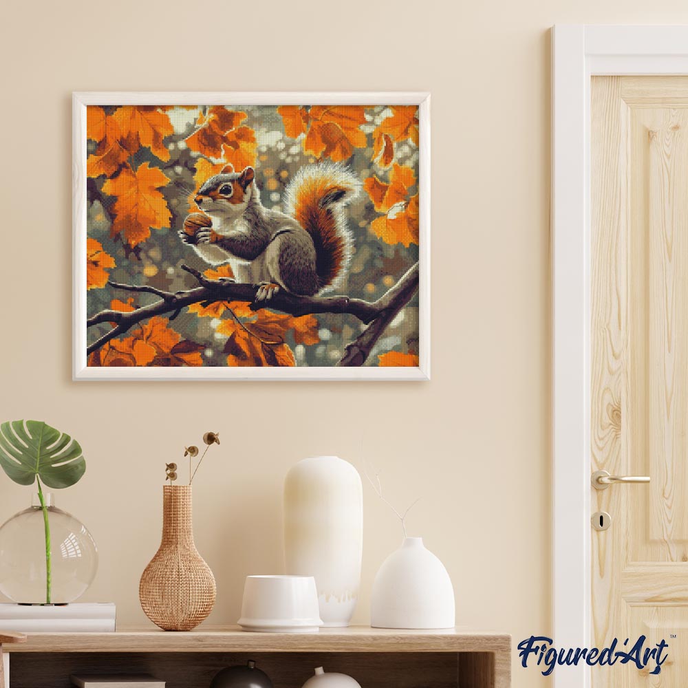 Diamond Painting 40x50 auf Keilrahmen gespannt Figured’Art Eichhörnchen im Herbst - Kidis Art