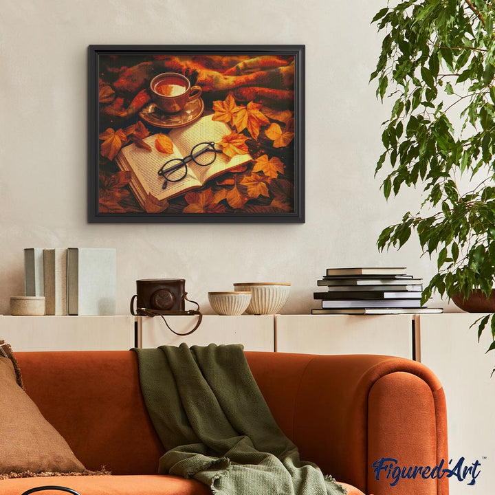 Diamond Painting 40x50 gerollte Leinwand Figured’Art Tee und Buch im Herbst - Kidis Art