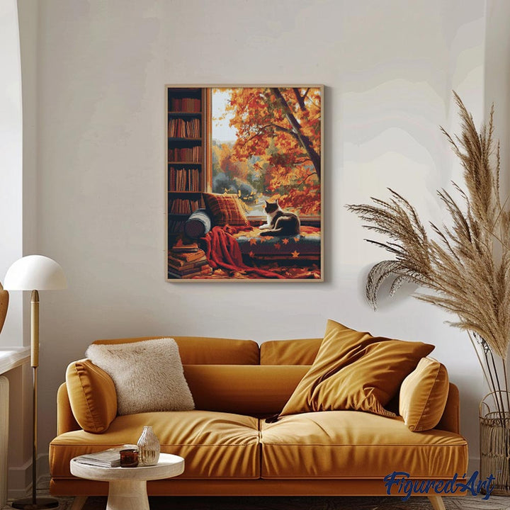 Diamond Painting 40x50 gerollte Leinwand Figured’Art Blick auf die Katze im Herbst - Kidis Art