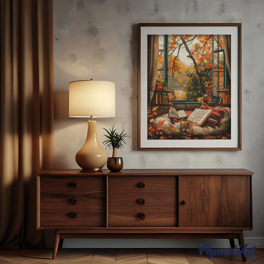 Diamond Painting 40x50 auf Keilrahmen gespannt Figured’Art Gemütliches Lesen im Herbst - Kidis Art