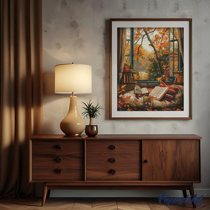 Diamond Painting 40x50 auf Keilrahmen gespannt Figured’Art Gemütliches Lesen im Herbst - Kidis Art