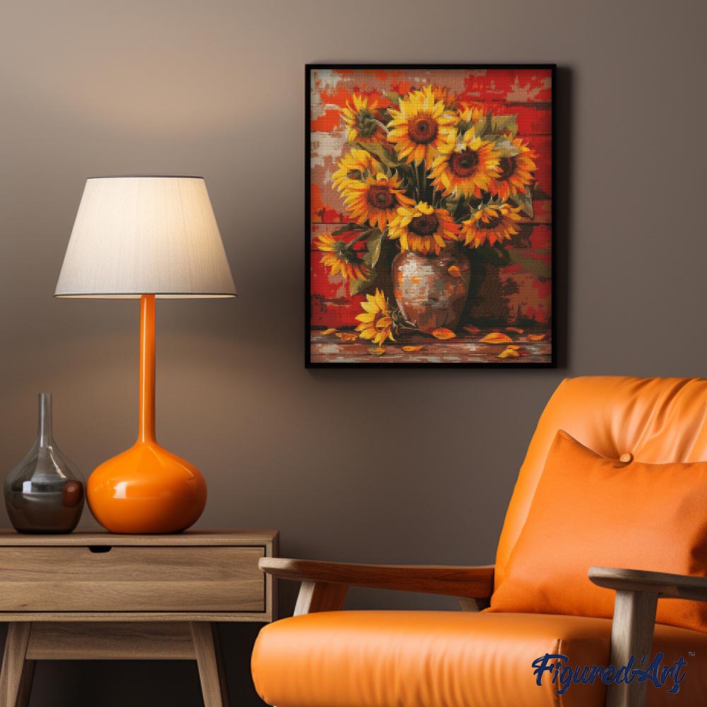 Diamond Painting 40x50 gerollte Leinwand Figured’Art Vase mit herbstlichen Sonnenblumen - Kidis Art