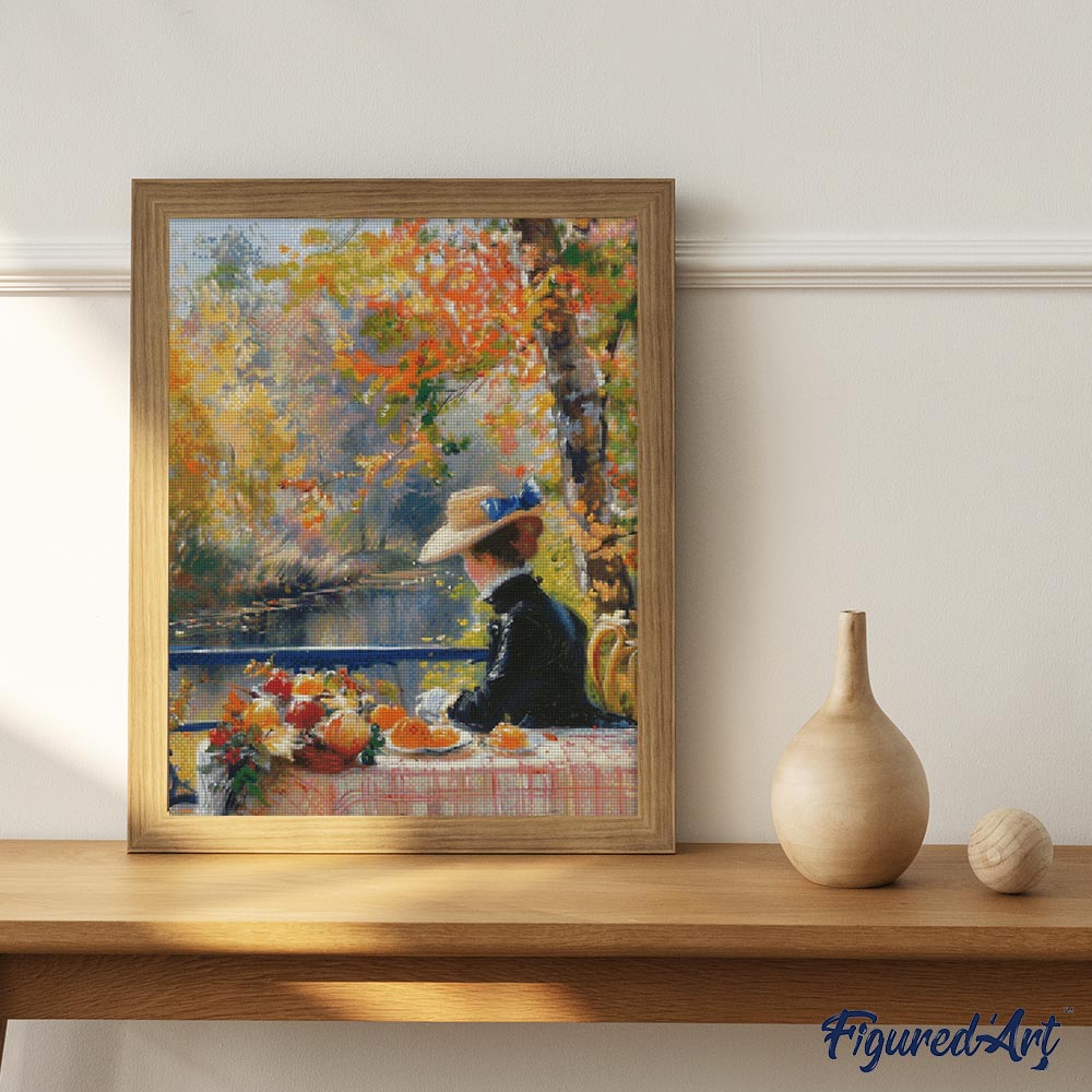 Diamond Painting 40x50 auf Keilrahmen gespannt Figured’Art Von Renoir inspirierte Frau im Herbst - Kidis Art