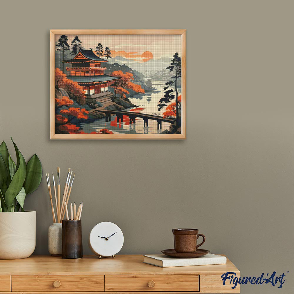 Diamond Painting 40x50 auf Keilrahmen gespannt Figured’Art Vintage-Blick auf die Pagode - Kidis Art
