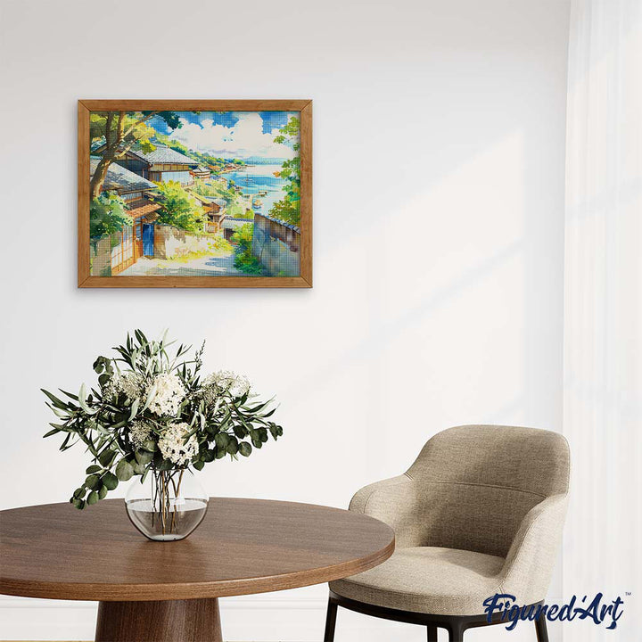 Diamond Painting 40x50 auf Keilrahmen gespannt Figured’Art Küstendorf in Japan - Kidis Art