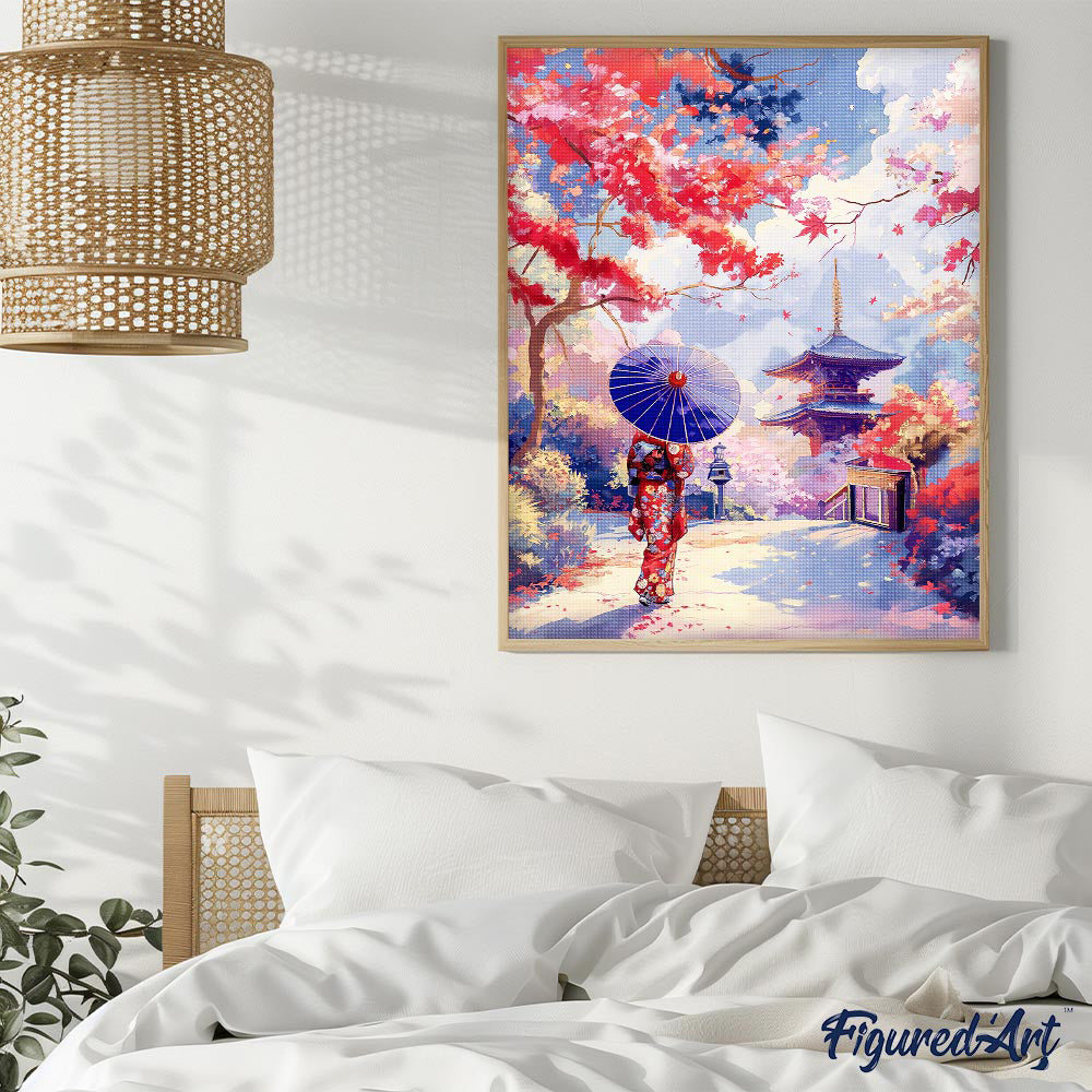 Diamond Painting 40x50 auf Keilrahmen gespannt Figured’Art Japanischer Garten im Herbst - Kidis Art
