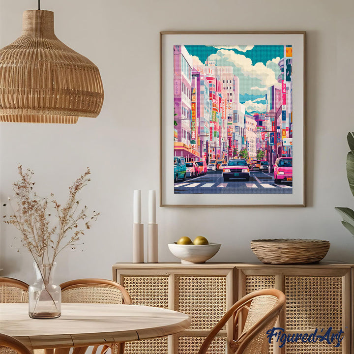Diamond Painting 40x50 auf Keilrahmen gespannt Figured’Art Belebte Straße in Japan - Kidis Art