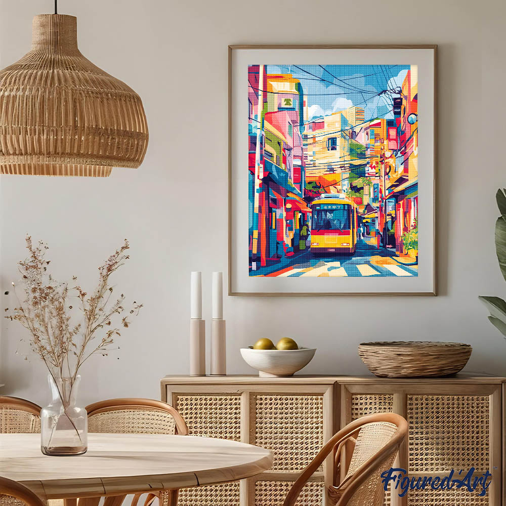 Diamond Painting 40x50 gerollte Leinwand Figured’Art Stadtbus in Tokio - Kidis Art