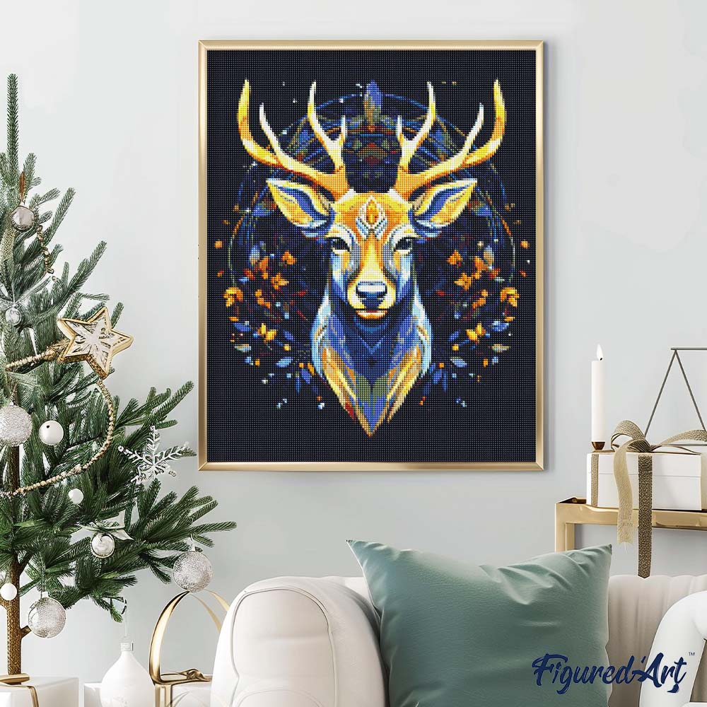 Diamond Painting 40x50 auf Keilrahmen gespannt Figured’Art Majestätisches Rentier - Kidis Art