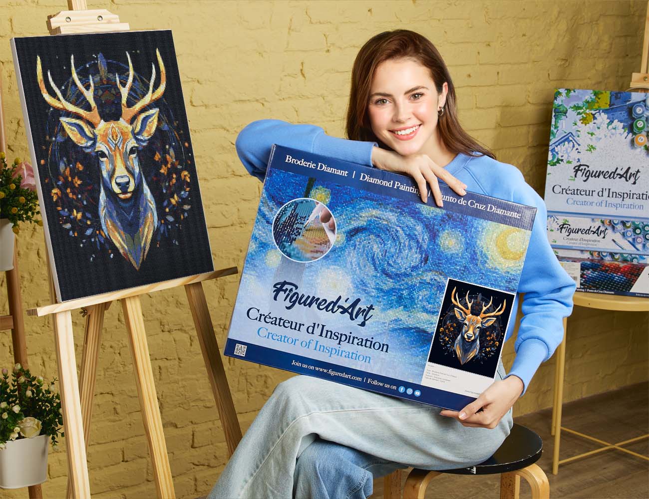 Diamond Painting 40x50 auf Keilrahmen gespannt Figured’Art Majestätisches Rentier - Kidis Art