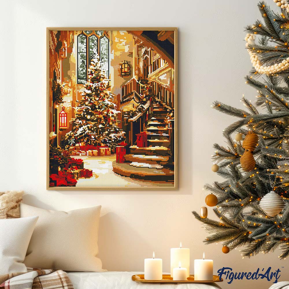 Diamond Painting 40x50 auf Keilrahmen gespannt Figured’Art Große Weihnachtshalle - Kidis Art