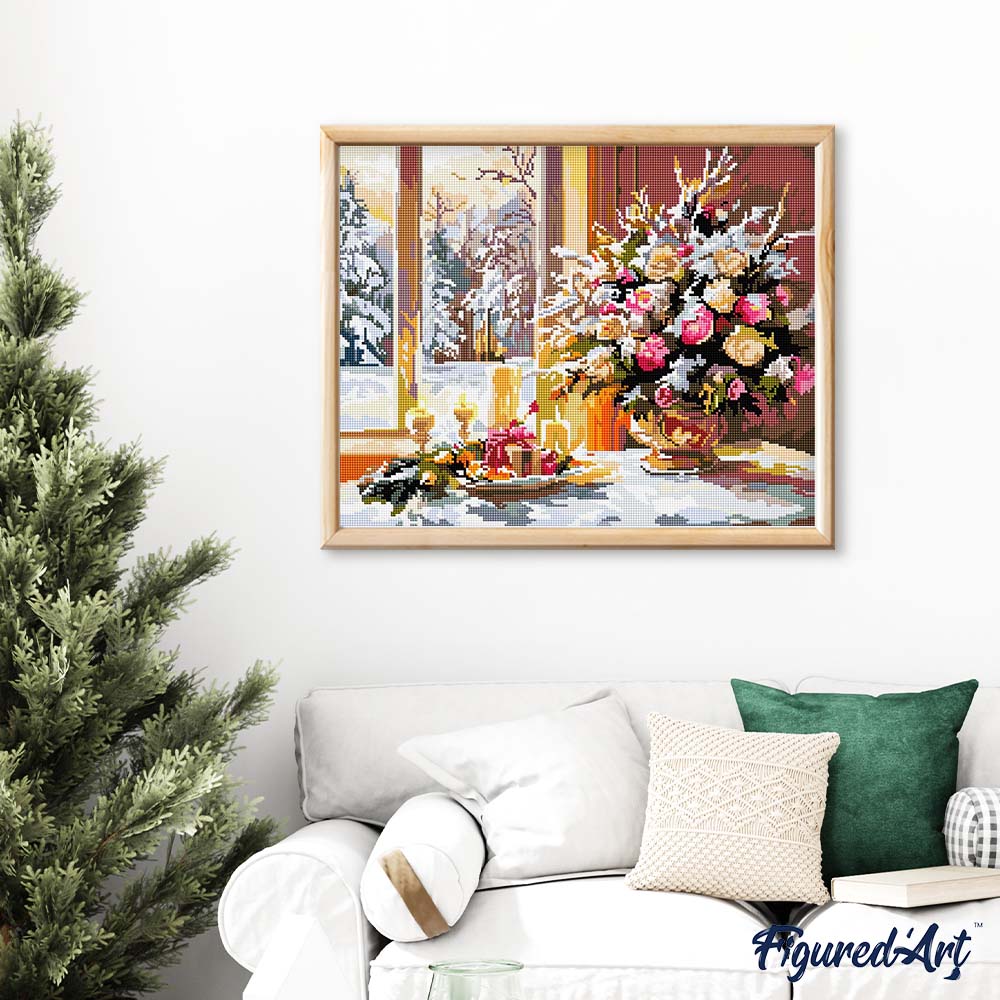 Diamond Painting 40x50 auf Keilrahmen gespannt Figured’Art Romantische Weihnachtsnacht - Kidis Art