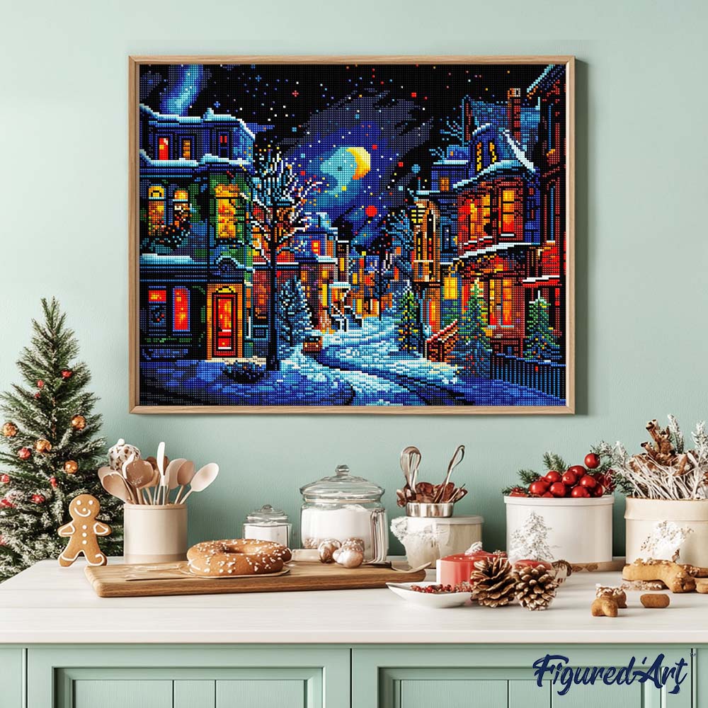 Diamond Painting 40x50 auf Keilrahmen gespannt Figured’Art Winterhalbmond - Kidis Art
