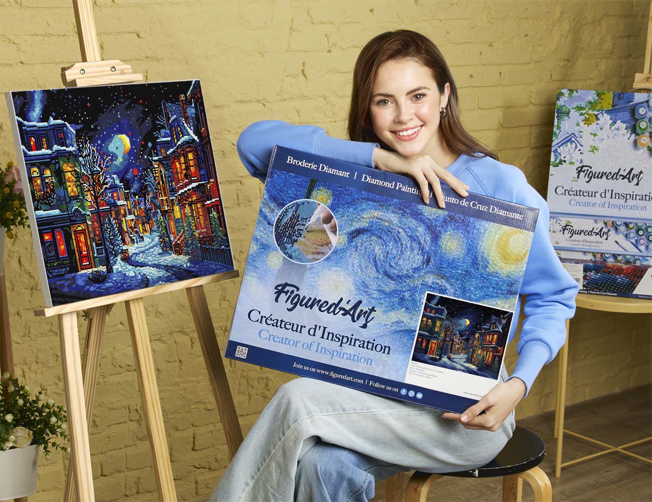 Diamond Painting 40x50 auf Keilrahmen gespannt Figured’Art Winterhalbmond - Kidis Art