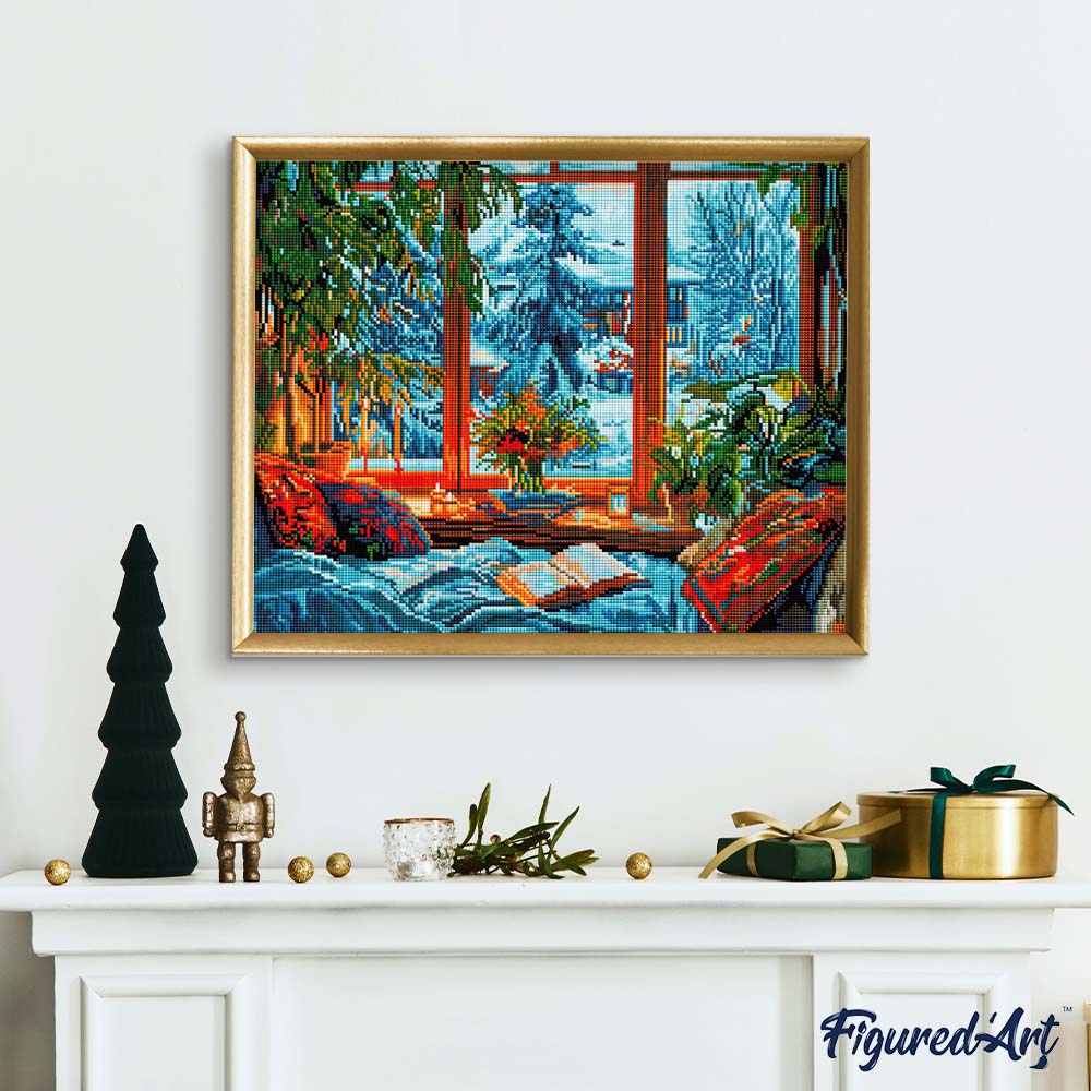 Diamond Painting 40x50 auf Keilrahmen gespannt Figured’Art Gemütlicher Winterabend - Kidis Art