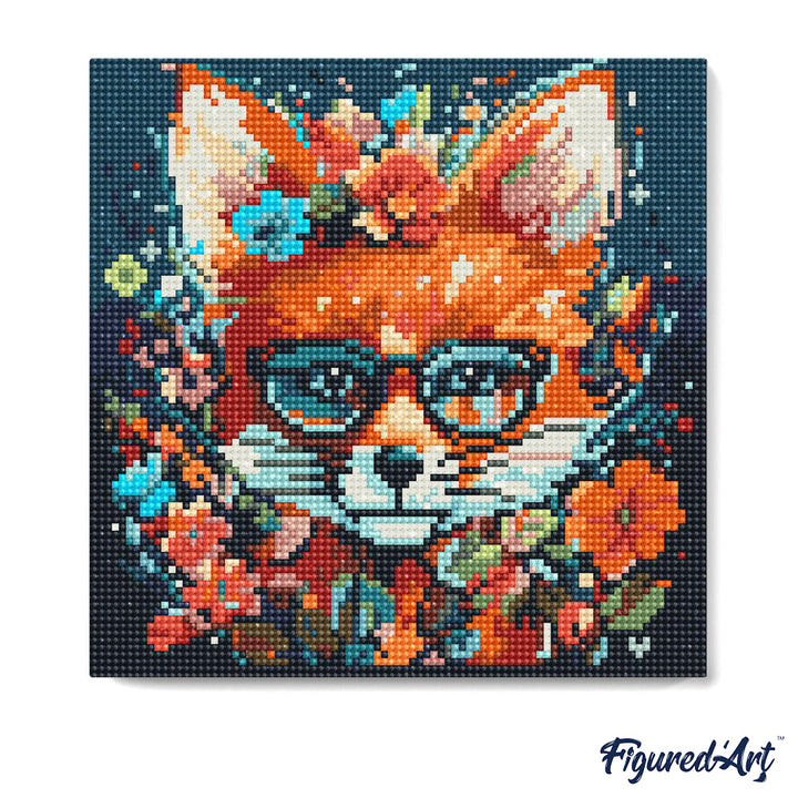 Mini Diamond Painting 25 x 25 cm ohne Keilrahmen Fantasie Fuchs mit Blumen - Kidis Art