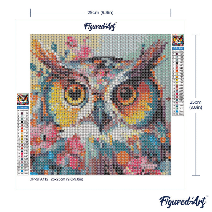 Mini Diamond Painting 25 x 25 cm ohne Keilrahmen Fantasie Eule mit Blumen - Kidis Art