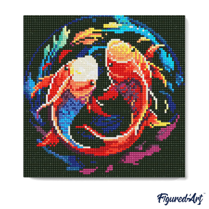 Mini Diamond Painting 25 x 25 cm ohne Keilrahmen Bunte Koi-Karpfen - Kidis Art