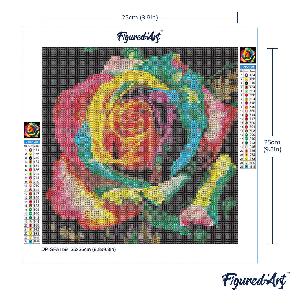 Mini Diamond Painting 25 x 25 cm ohne Keilrahmen Mehrfarbige Rose - Kidis Art
