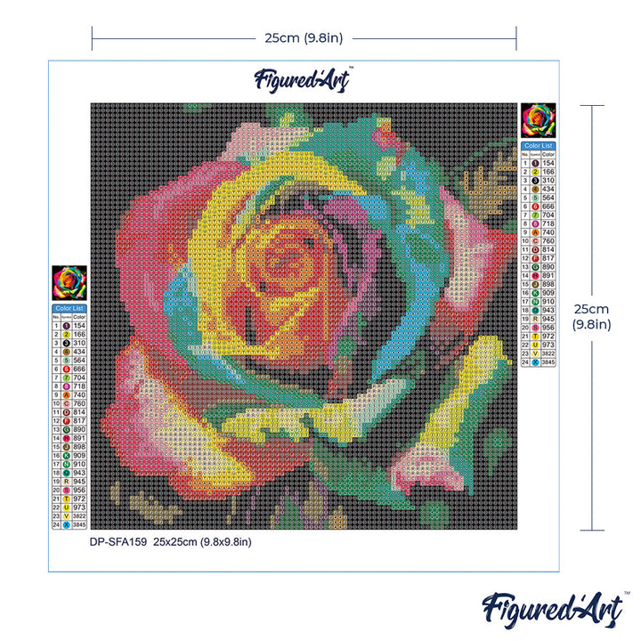 Mini Diamond Painting 25 x 25 cm ohne Keilrahmen Mehrfarbige Rose - Kidis Art
