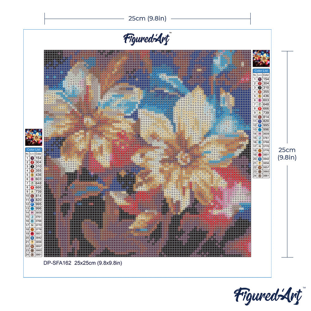 Mini Diamond Painting 25 x 25 cm ohne Keilrahmen Glänzende Goldene Blumen - Kidis Art