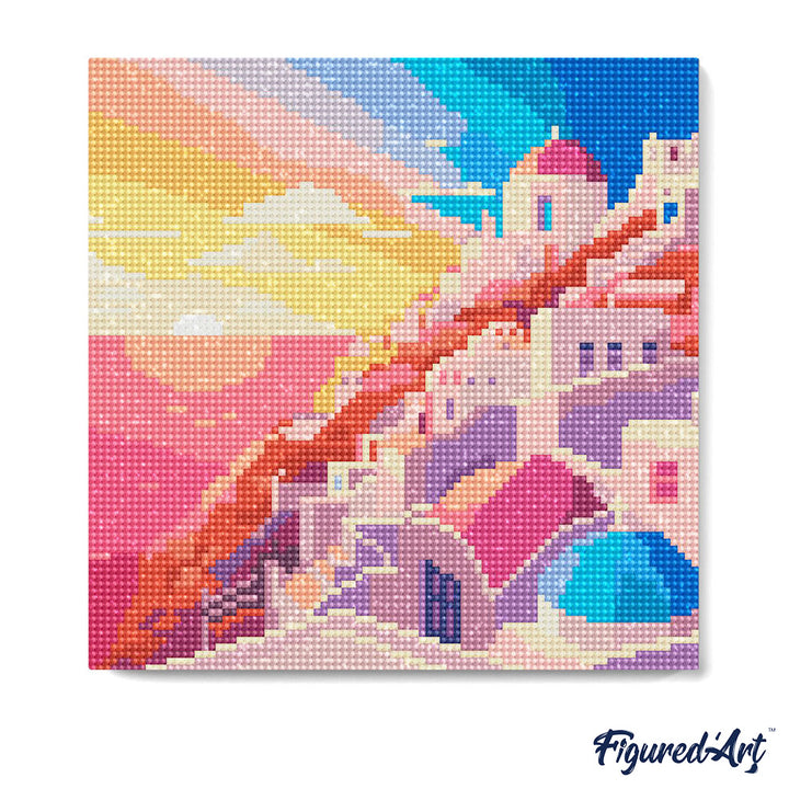 Mini Diamond Painting 25 x 25 cm ohne Keilrahmen Santorini Sonnenuntergang - Kidis Art