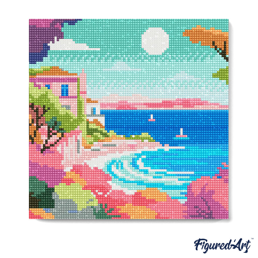 Mini Diamond Painting 25 x 25 cm ohne Keilrahmen Bunte Französische Riviera - Kidis Art
